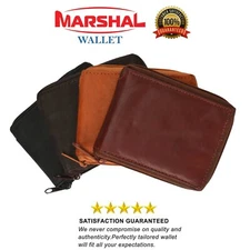 Genuine Leather Men's Zipper Zip-Around Organizer Bifold Wallet Black Brown Tan!