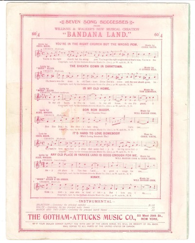 Black Writer WILL MARION COOK with ABBIE MITCHELL COOK Sheet Music RED RED ROSE - Picture 6 of 6