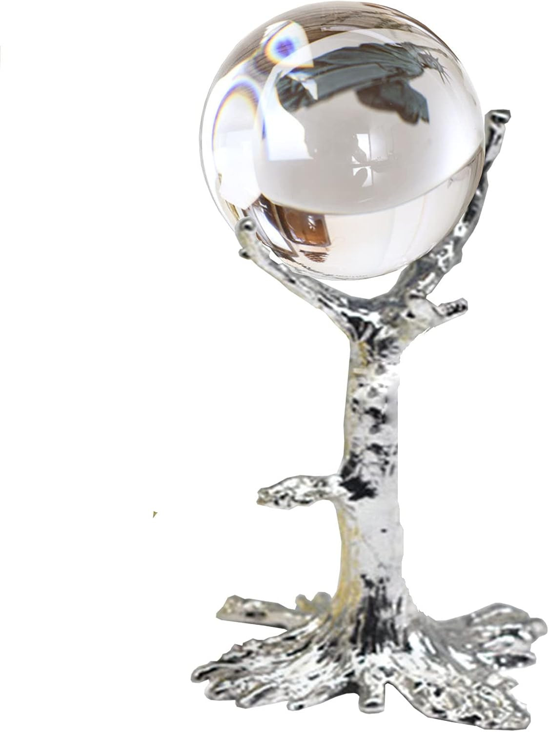 Sfera Di Cristallo Trasparente Con Supporto Argentato, Sculture in Metallo, Arte