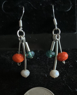 Handwerklich Sterlingsilber rot weiß blau Glas Kristall Haken Ohrringe Tropfen modern