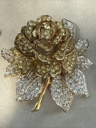 KJL Kenneth Lane Vintage Gold Strass große Blume Brosche mit Spinner Ring 2p Lot - Bild 2 von 22