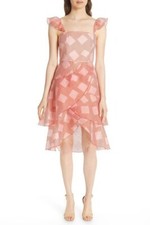 Alice + Olivia Azura Waterfall Ruffle Dress Pink Red Striped Organza 12 New