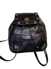 MCM Black Leather Mini Backpack W/ Gold Studs