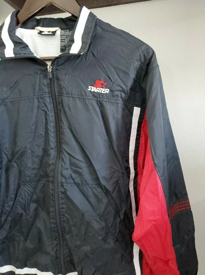 Starter Nylon Jacket Windbreaker Boy's XL 18 Black Red Lined Full Zip Pockets - Image 2 of 4