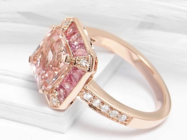 3ct Lab-Created Asscher Cut Morganite Art Deco Engagement Ring Rose Gold Plated Foto 2 de 4