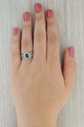 1.39ctw Creado en Laboratorio Zafiro Azul Anillo Diamante Halo 14k Blanco Oro - Imagen 8 de 10