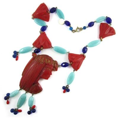 Vintage Re-Worked Galalith and Bead Egyptian Revival Necklace