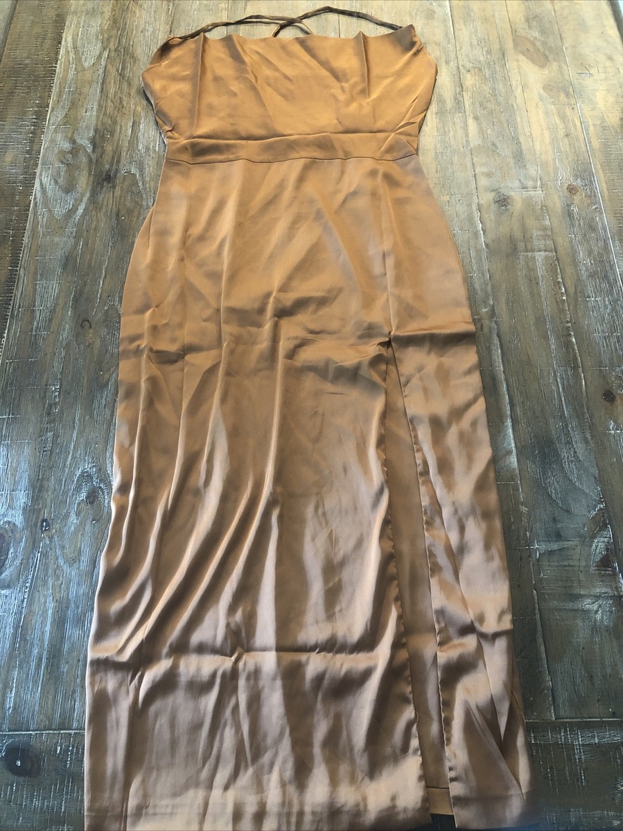Fashion Nova Give It All To Me Satin Midi Dress Bronze XL | eBay UK