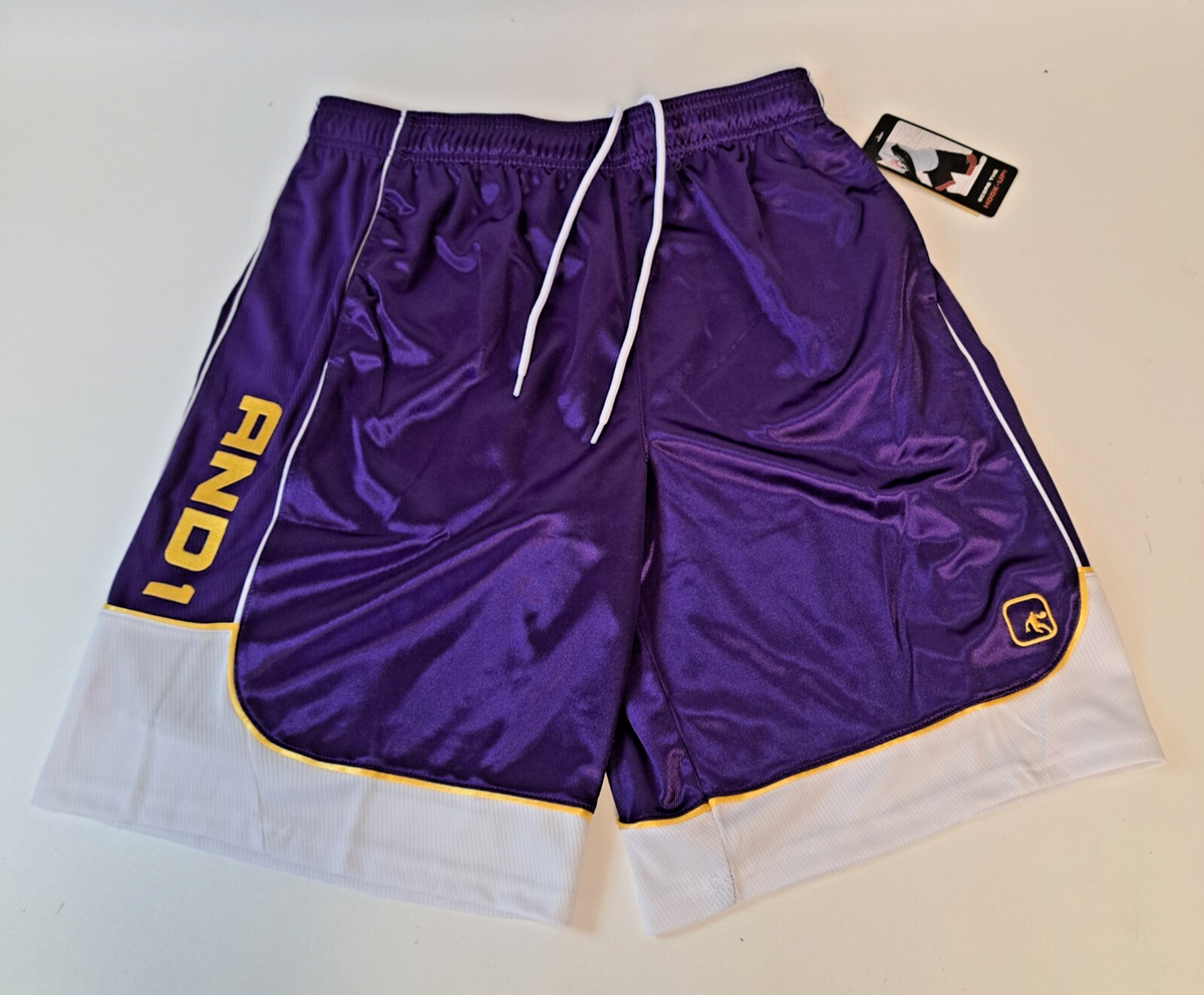 2XL And1 Mens Basketball Gym Workout Shorts Purple Yellow size