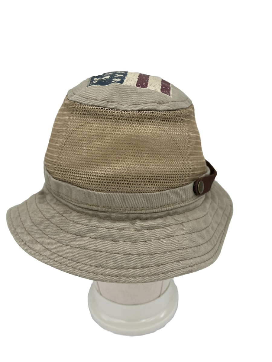 Walt Disney Beige Color Mesh Bucket Hat Micky Mouse Usa Flag 
