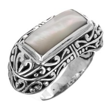 White Mother Of Pearl Shell Scroll 925 Sterling Silver Ring