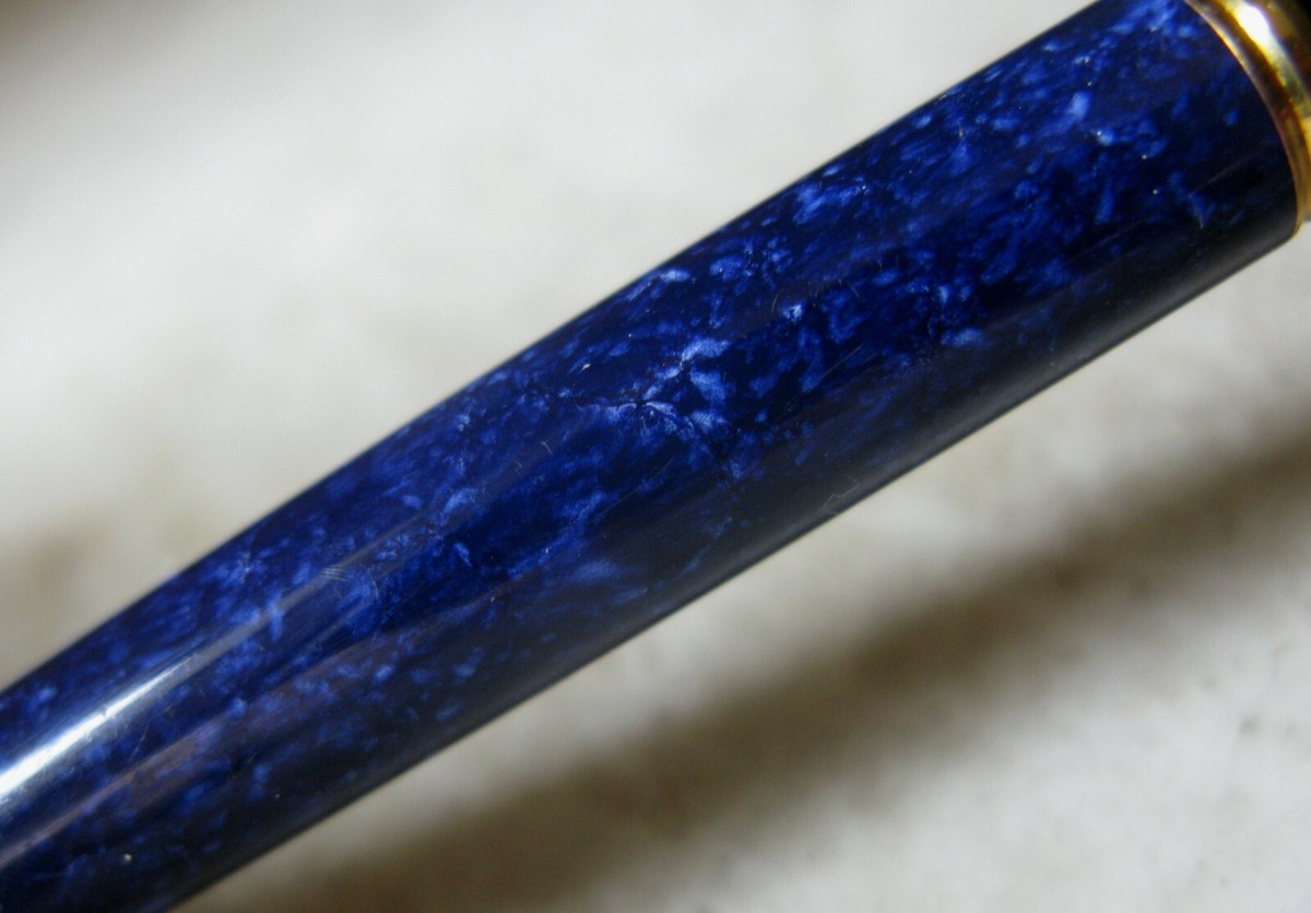 Stylo Bille Et Roller Waterman Prestige En Résine Bleue Marbrée Avec Plume Or 18 Carats – Magnifique Occasion