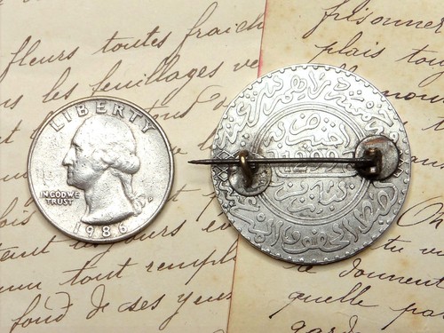Antique Silver Brooch. Morocco, 5 Dirhams Hassan 1299. Large Medal. - Picture 4 of 6