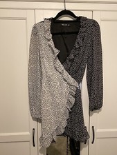 Nasty Gal Monochrome Heart Print Black White Wrap Dress Size 10