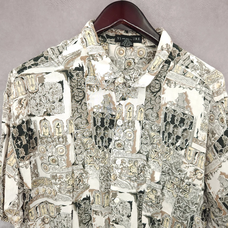 Vtg Structure Shirt Mens XL Graphic AOP Floral Short Sleeve Button Up - Image 3 of 4