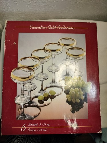 6 Vintage Pasabahce Executive Gold Collection Champagne Glass - Picture 6 of 11