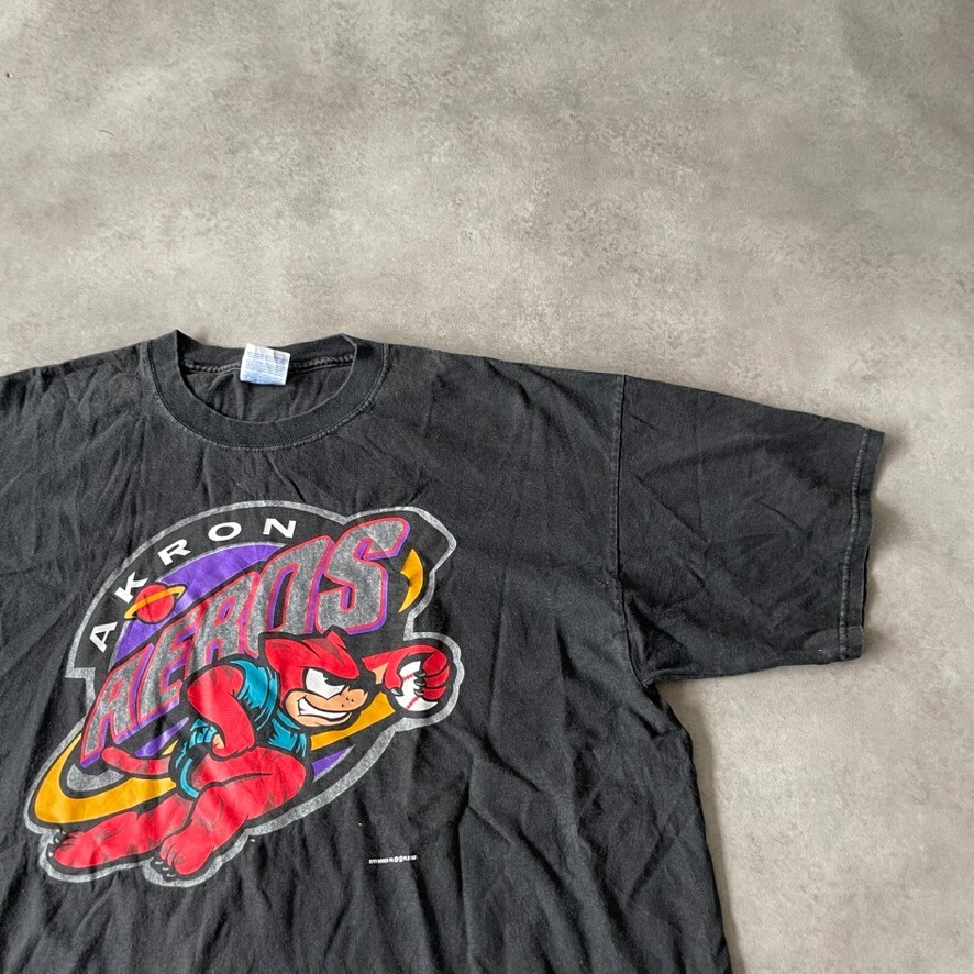 Akron Aeros T-Shirt Mens 2XL MLB 90s Minor League Baseball Tee, Black image 2
