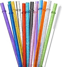 ALINK 12-Pack Reusable Clear Plastic Glitter Straws, 13 Inch Extra Long Tumbler