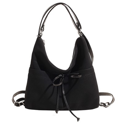 Women Suede Shoulder Bag Bow Hobo Bag with Inner Pocket for Work Travel (Brown) 