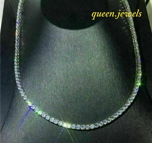 Lab-Created 10CT Round Cut Diamond Women's Tennis Necklace 14K White Gold Finish - Picture 1 of 4