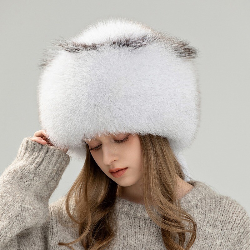 Ushanka Hat White Fox Fur Hat Women's Real Fox Fur Hat Russian - Main Image