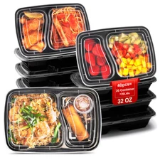 40-200 32oz Reusable Meal Prep Food Container 2 Compartment Storage Microwavable