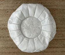 NWOT White Moroccan Leather Pouf Footstool Boho
