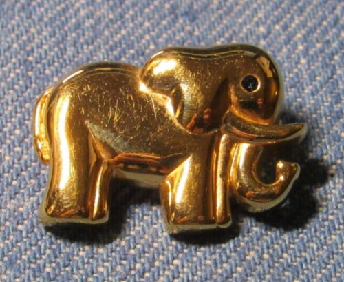 VTG Elephant Brooch Gold Tone Scatter Pin Blue Rhinestone Eye C Clasp