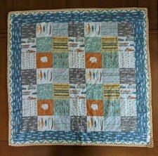 Quilted Baby Boy Blanket Quilt Fishing Theme Minky Blue Green Gray Orange MOMni
