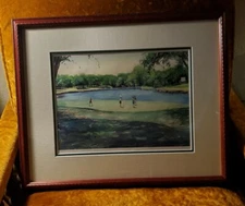 Keith Andry signed Watercolor AP women golf course Oak Tree Framed 1996 oklahoma
