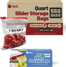Clear Food Storage Bags 550 Count, 1Qt Size with Write-On Labels