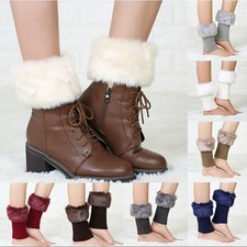 US Womens Ladies Flat Faux Fur Furry Winter Ankle Fluffy Warmer Boots Cover