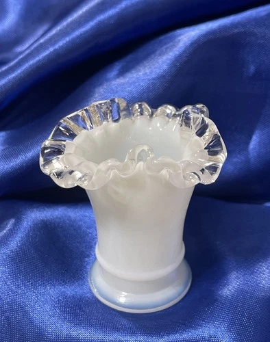 Vintage Fenton Art Glass Miniature  Silver Crest Milk Glass Toothpick Holder