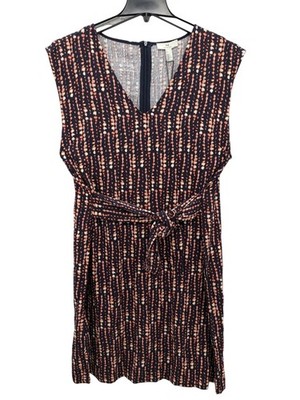 Halston Dot Striped Blossom Belted Dress Women Size XL Office Capsule Timeless