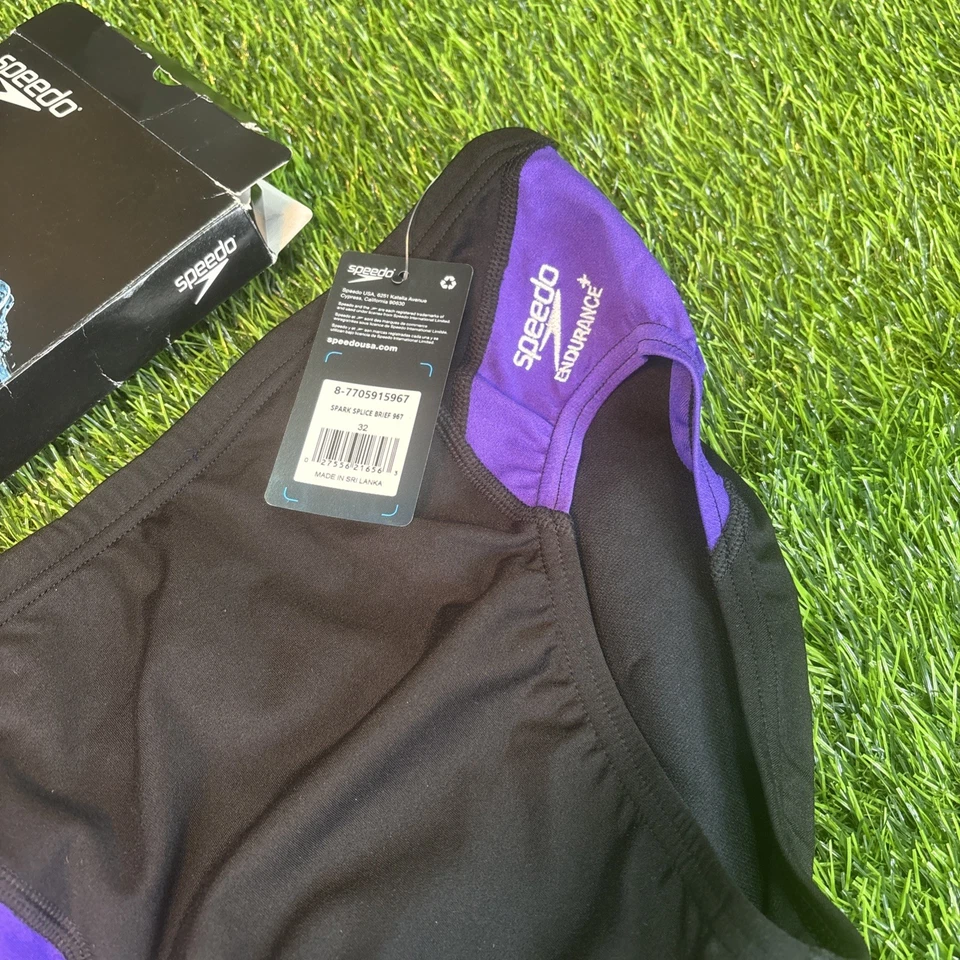 Calzoncillo de natación competitivo Speedo para hombre talla mediana púrpura negro nuevo con etiquetas caja abierta  Foto 2 de 4