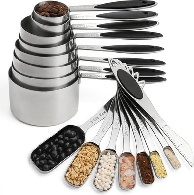 Measuring Cups and Spoons Set of 16 Stainl Steel Measuring Cups and