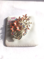 Vintage Signed Exquisite Pink Enamel Flower Crystal Brooch Pin