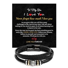 To My Son Bracelet Gift From Mom  Dad, Men's Black Braided Leather Version-06