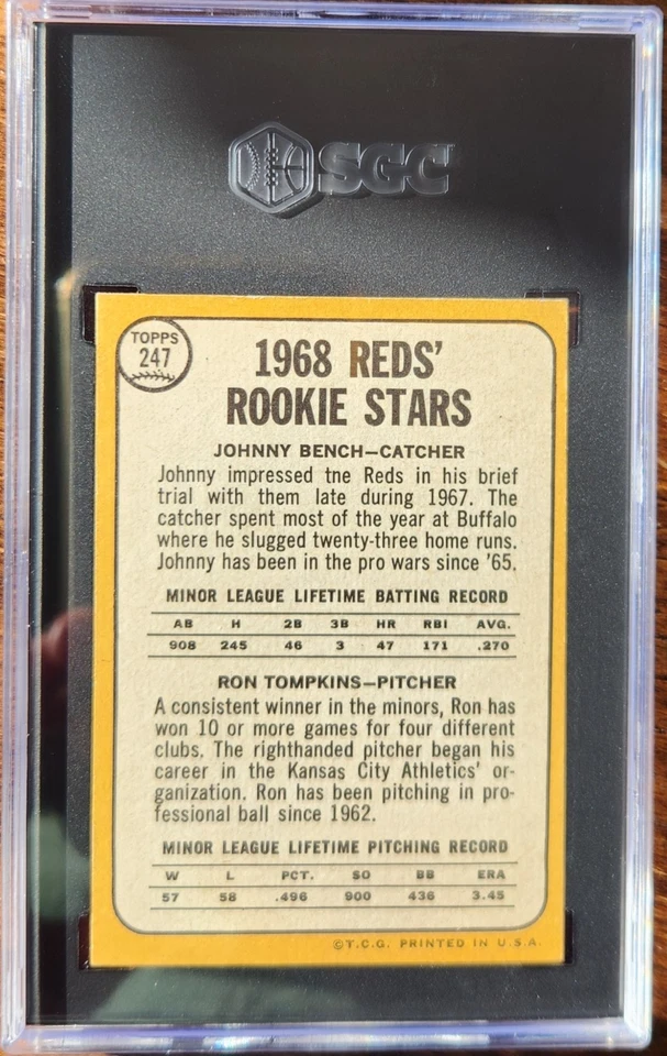 1968 Topps #247 ‐ 1968 Rookie Stars Johnny Bench & Ron Tompkins New SGC 5 EX - Image 2 of 2