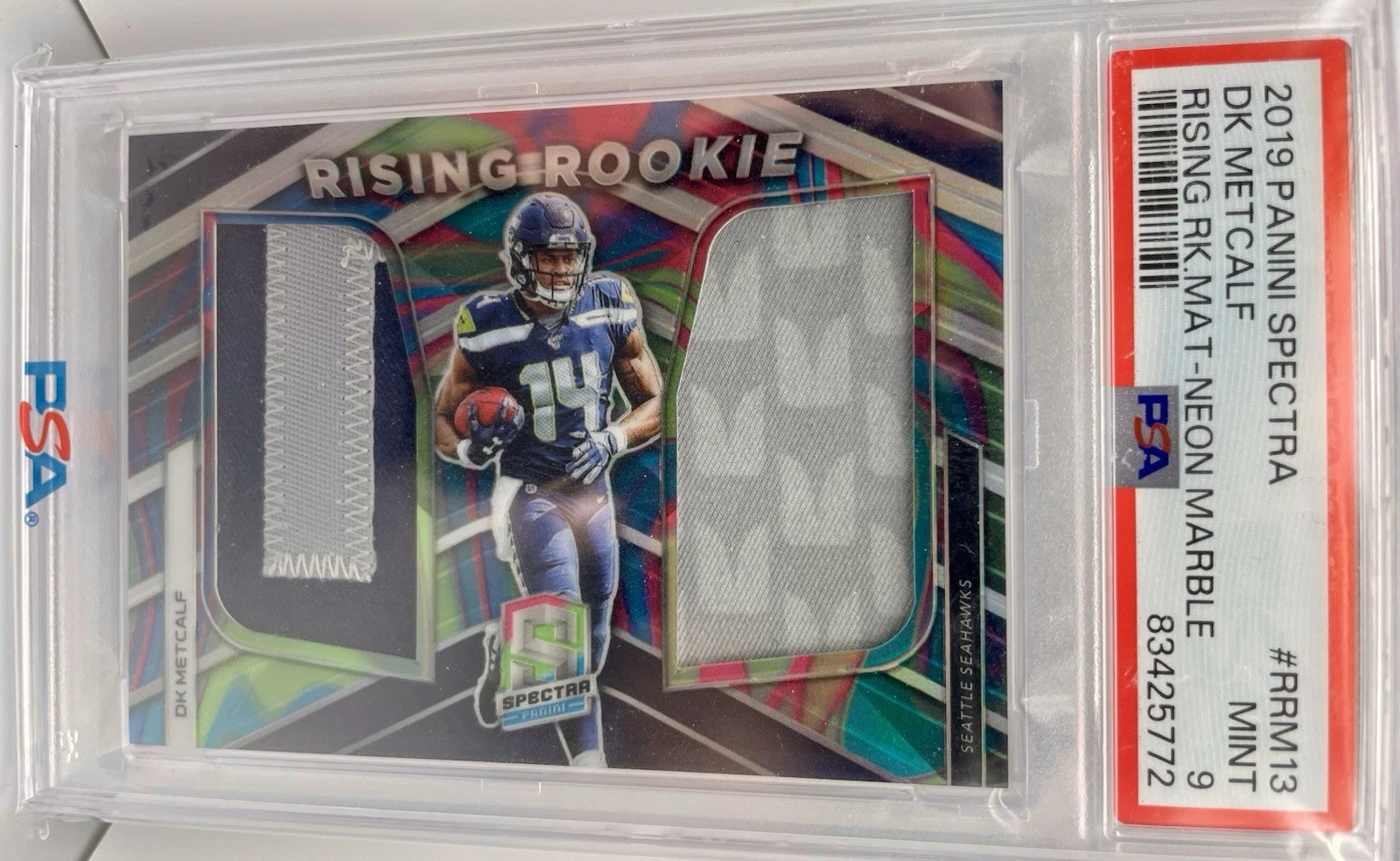 DK Metcalf Panini Spectra Rising Rookie Materials #RRM13 Neon Marble