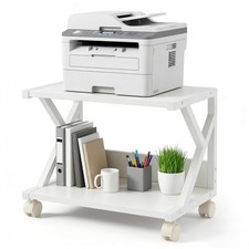 2 Tier Modern Desktop Printer Stand Wood Monitor Riser with Storage Shelf