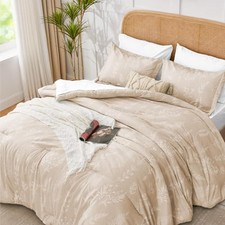 Twin XL Comforter Set Khaki, Cute Floral Bed in a Bag Twin XL Boho 5 Pieces,