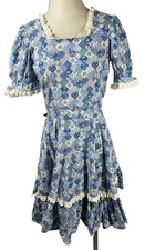 Vintage Swing Square Dance Dress Size S/M Blue Patchwork Eyelet Trim Handmade