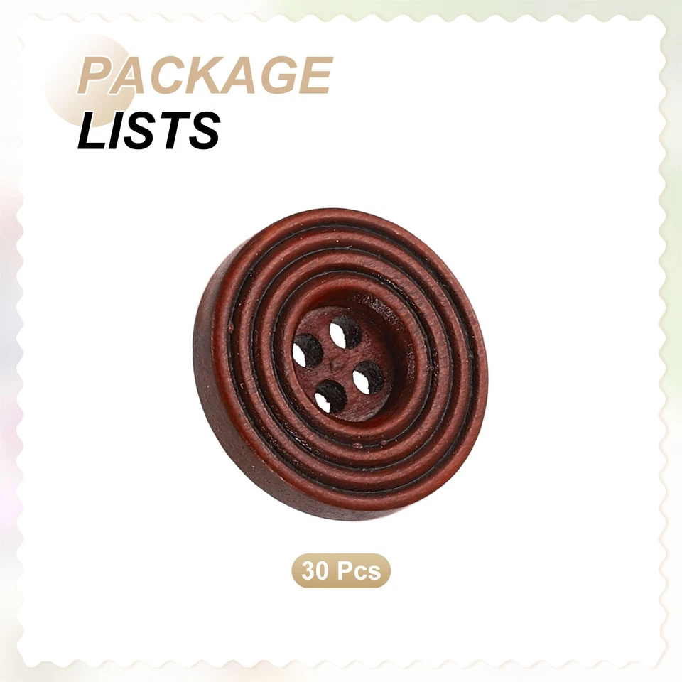 Botones de costura 30 piezas 28L hágalo usted mismo 11/16" madera redondo 4 agujeros botón artesanal marrón oscuro Foto 3 de 4