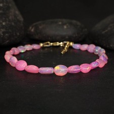 Natural Pink Opal Tumble Gemstone Beads Bracelet, Multifire Ethiopian Opal