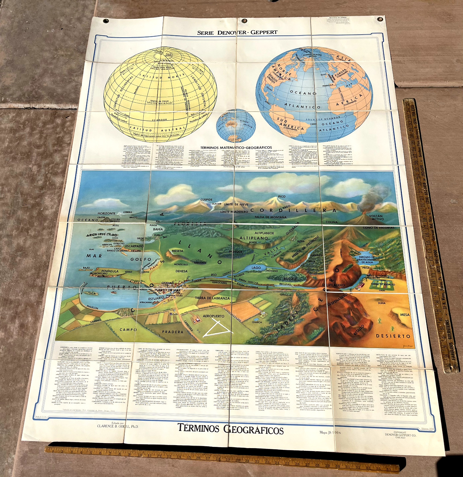 1954 Geographical Terms Folding Map JS100N Denoyer Geppert Rare Spanish Issue
