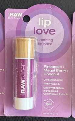 1 Raw Sugar Lip Love Pineapple Maqui Berry Coconut Soothing Lip Balm w/Vitamin E