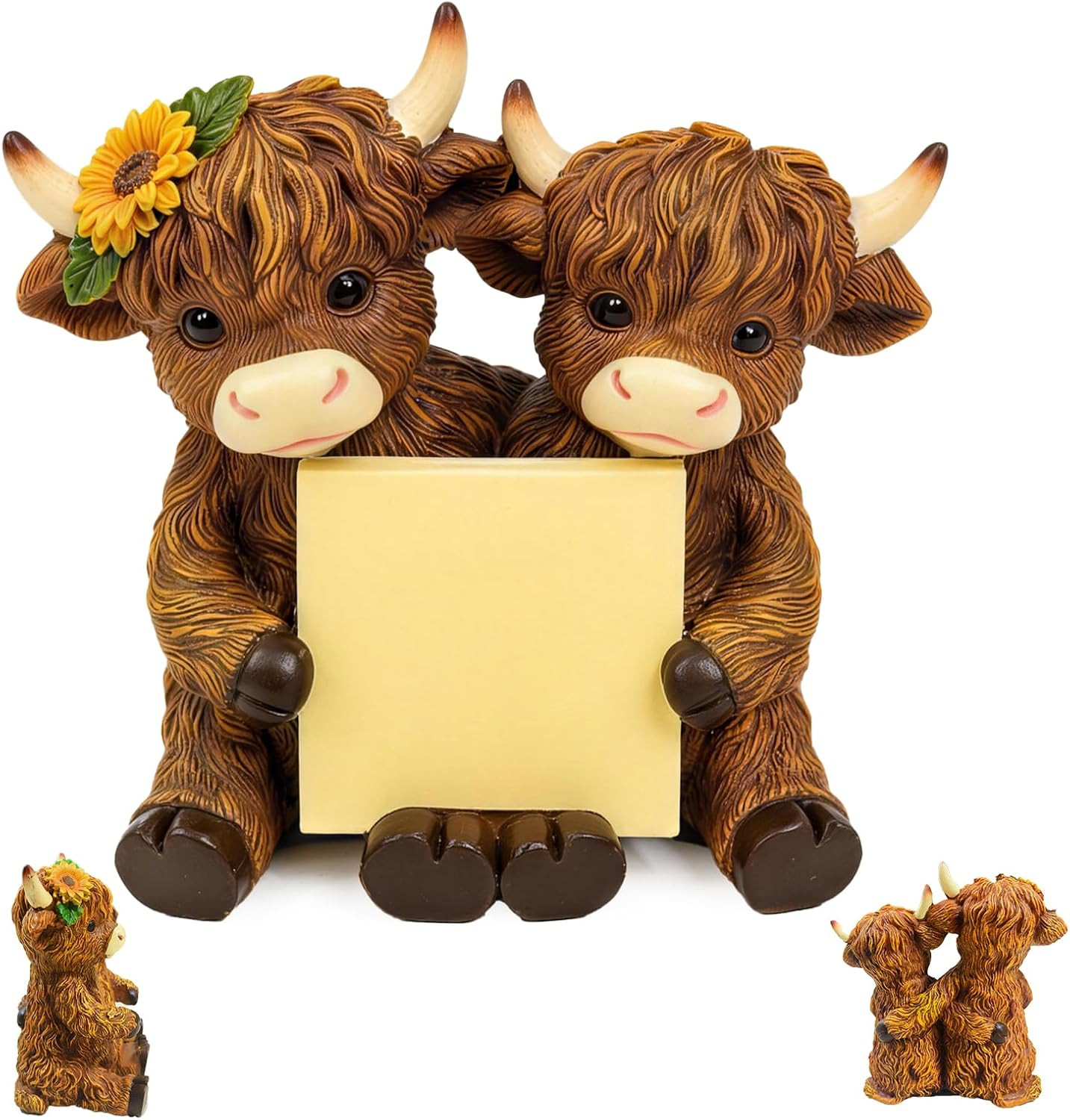 Post It Note Dispenser, Office Supplies, Highland Cow Resin Note Holder with 100