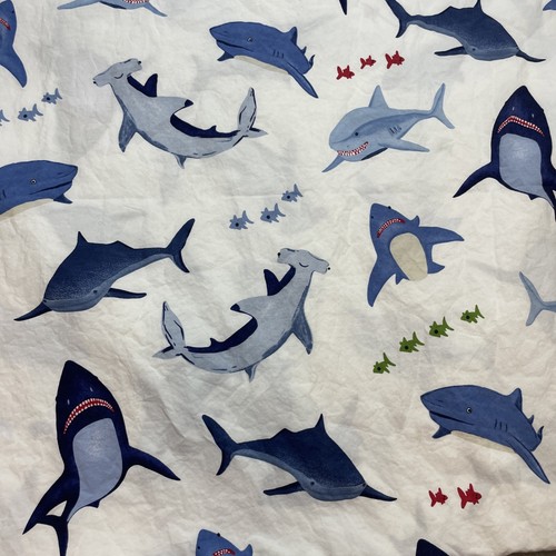 Pottery Barn Kids Shark Bite Twin Flat Sheet Organic Cotton Sealife Fish Ocean