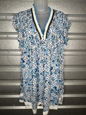 NWT POUPETTE ST BARTH BLUE FLORAL CROCHET SASHA FLUTTER SLEEVE MINI DRESS M